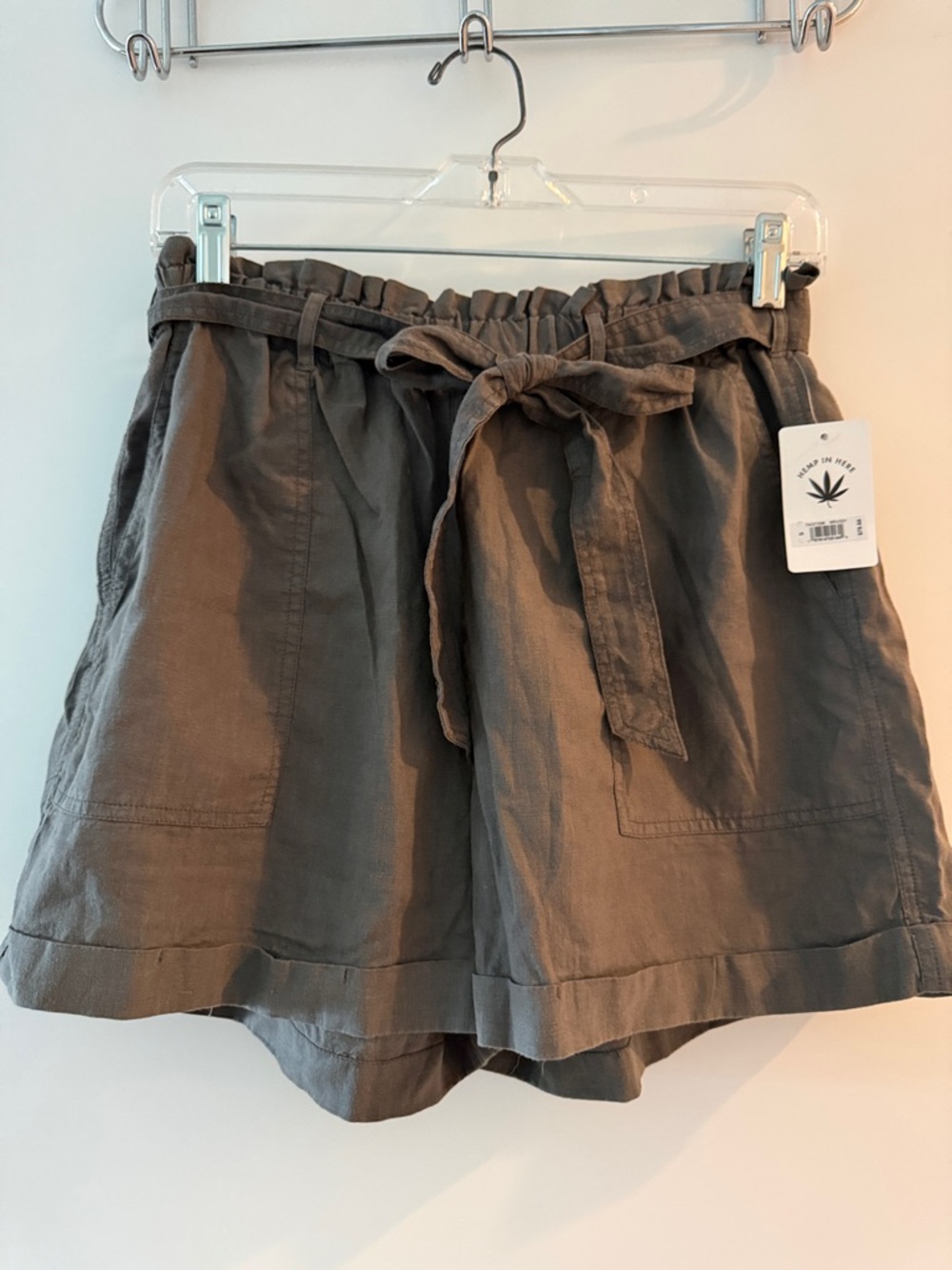 Lucky Brand Olive-Green High Waist Paperbag Tie Shorts